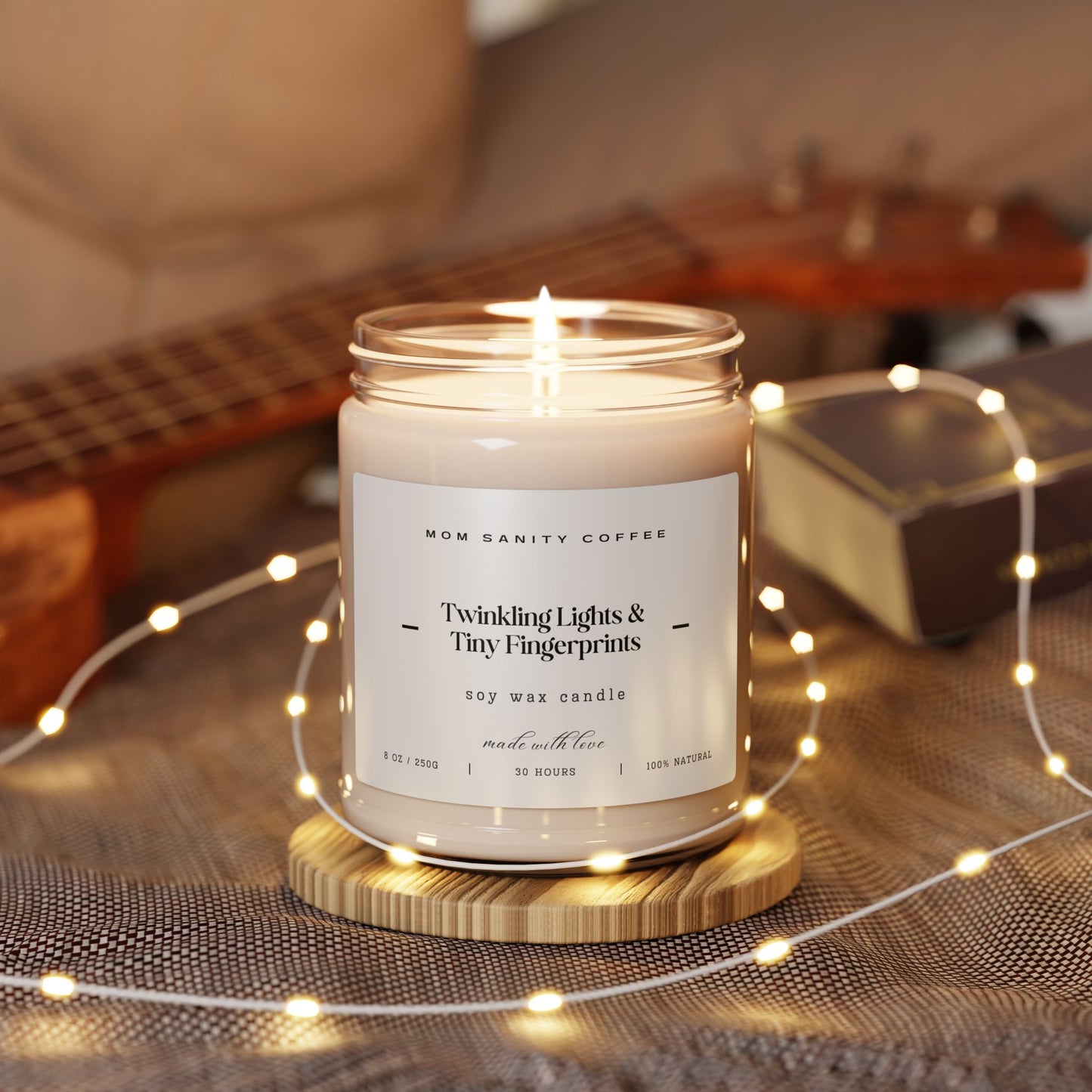 Soy Candle, Christmas Twinkling Lights & Tiny Fingerprints Gift for Moms 9oz